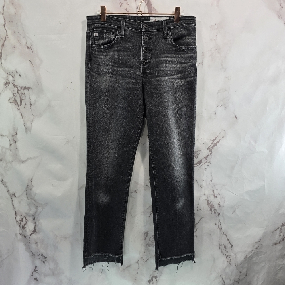 AG Adriano Goldschmied Jean Women 30 Black Gray Isabelle Button Exposed Frayed